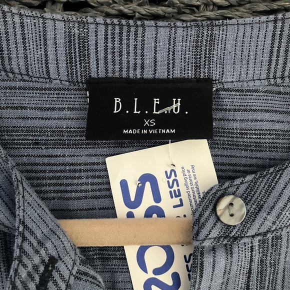 NWT B.L.E.U  linen blend long sleeve blue striped blouse boho top size XS - Picture 7 of 8